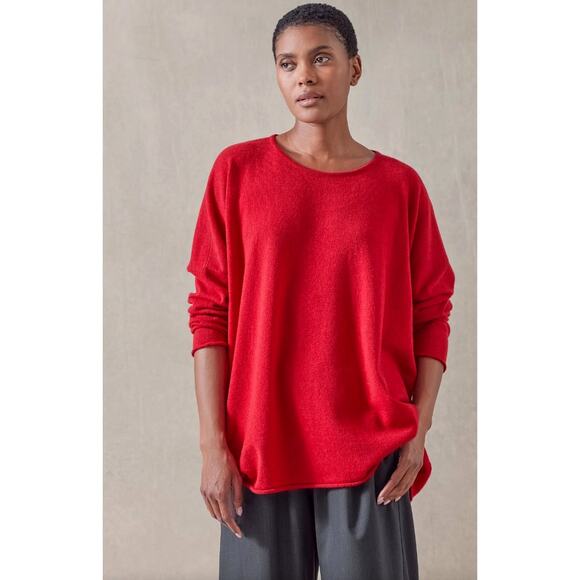 eskandar O/S 100% Cashmere Sweater $1795 Bateau Neck Red 28" Long 1X 2X 3X - Picture 1 of 11